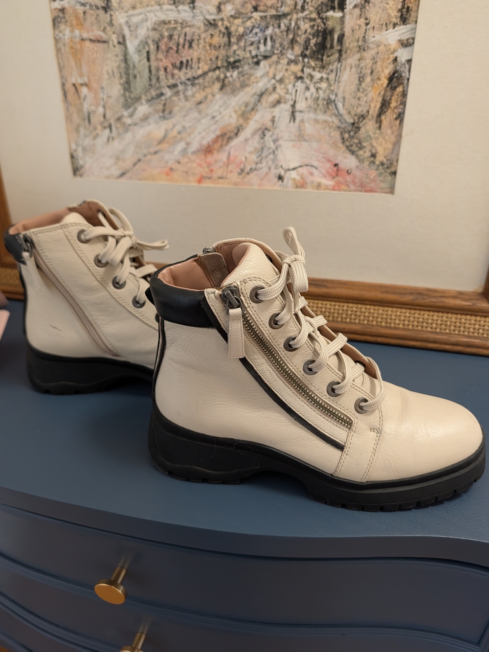 Linea Paolo Telana lace-up booties in a cream leather